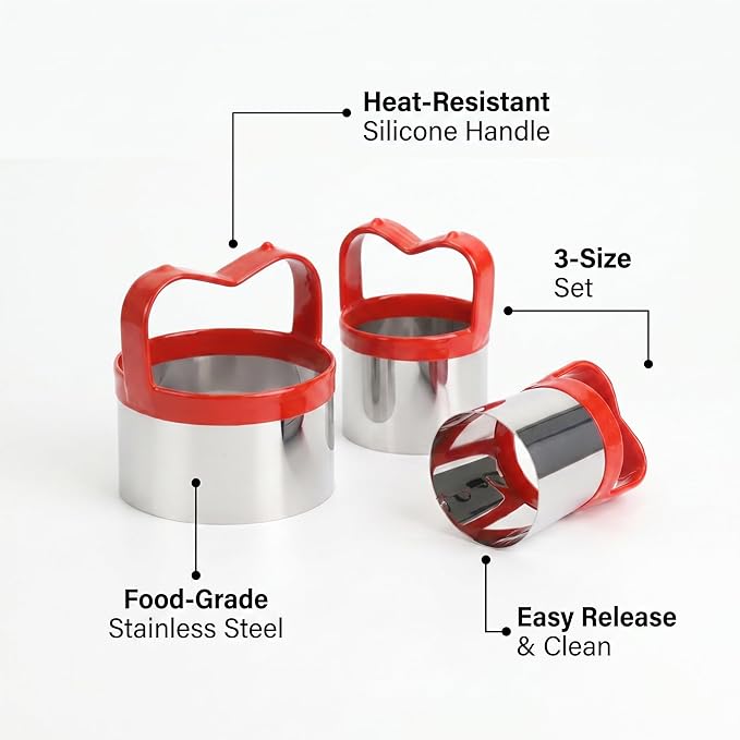 3Pcs Round Cookie Cutters with Handle, Circle Biscuit Cutter for Baking, Dough Cutter, Metal Cookie Cutters, Coated and Soft PVC for Protection