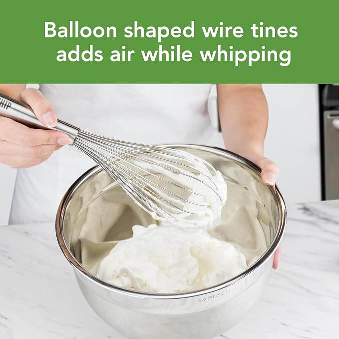Tovolo Stainless Steel Whisk Set of 5 Complete Dishwasher Safe Collection 6" Mini, 9" Beat, 10" Flat for Sauce, 11" Balloon Whip and 12" Dutch Dough Whisk for Cooking Whisking Mixing Whipping Beating