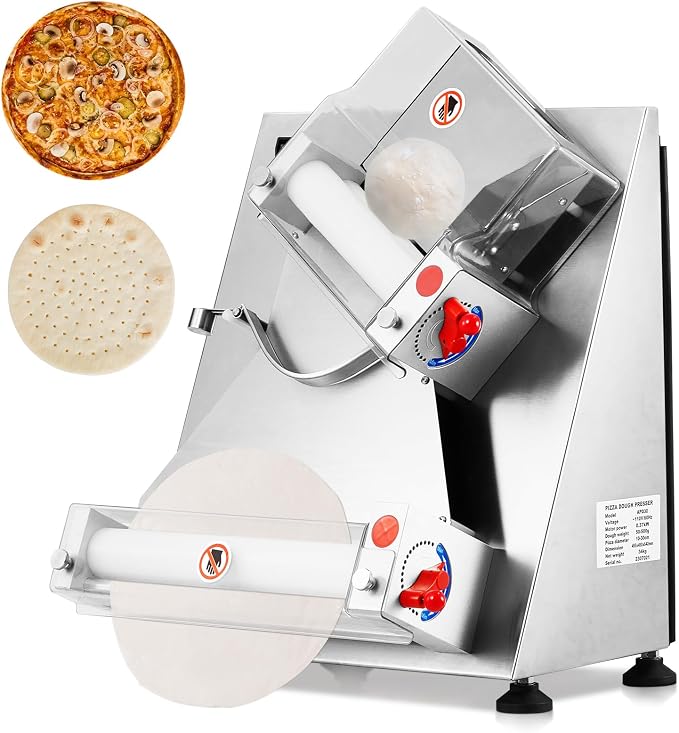 Commercial Pizza Dough Roller Sheeter, Max 12", Towallmark Automatic 370W Electric Pizza Dough Roller, Stainless Steel, Suitable for Noodle, Pizza Bread and Pasta Maker Equipment