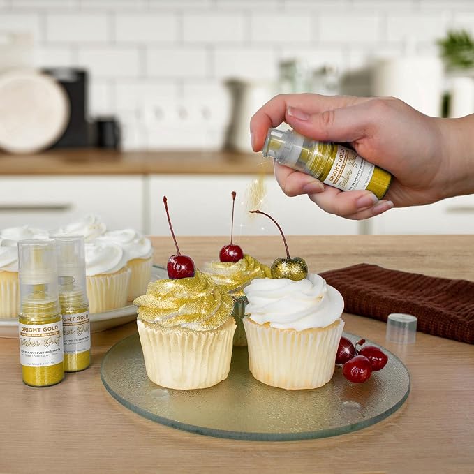 Bakell - Bright Gold Tinker Dust (4g, 1x Mini Spray Pump) Edible Glitter for Food, Desserts, and Baked goods!