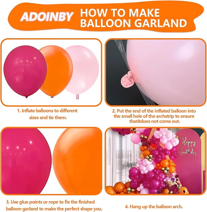 Pink and Orange Balloon Arch Kit, ADOINBY 161Pcs Hot Pink Orange Metallic Gold Latex Balloon Garland kit, 18 12 10 5 Inch Different Size Balloons for Birthday Baby Shower Wedding Party Decorations