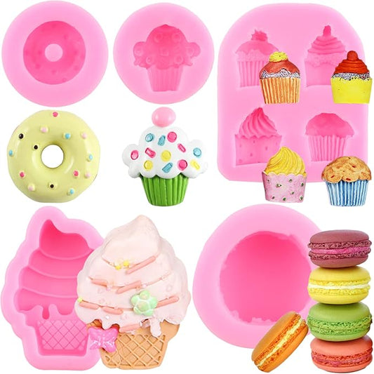 Ice Cream Donut Silicone Molds Macaron Fondant Molds For Cake Decorating Cupcake Topper Candy Chocolate Gum Paste Polymer Clay Set Of 5