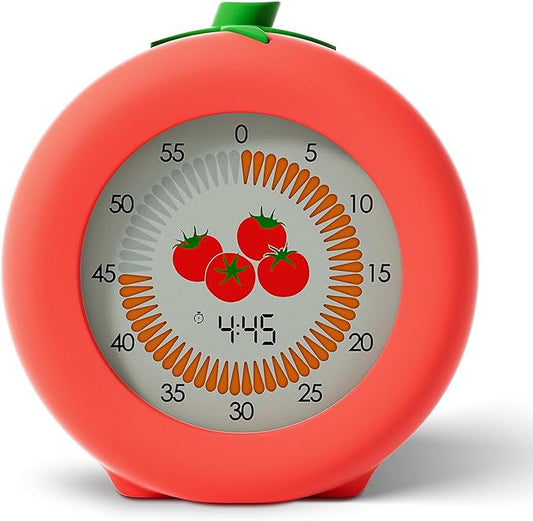 Tomato Visual Timer for Kids, 299 Minute Cute Pomodoro Countdown Timer, Kitchen Cooking Helper Timer with Pause Function, Clock and Alarm, Digital Timer for Classroom, Office and Meetings