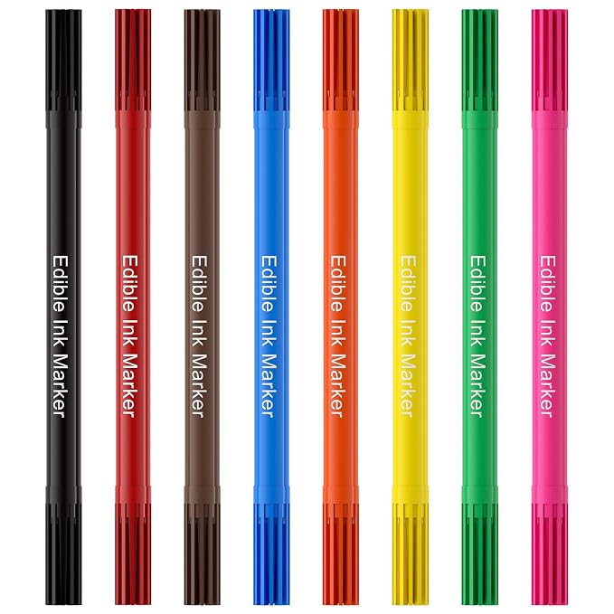 Jewem (Upgrade) Edible Markers for Cookie Decorating, 8Pcs Food Coloring Pens, Double Side Food Grade Pens with Fine & Thick Tip for Decorating Fondant, Cakes, Cookies, Easter Eggs, Frosting, Macaron, Halloween, Christmas