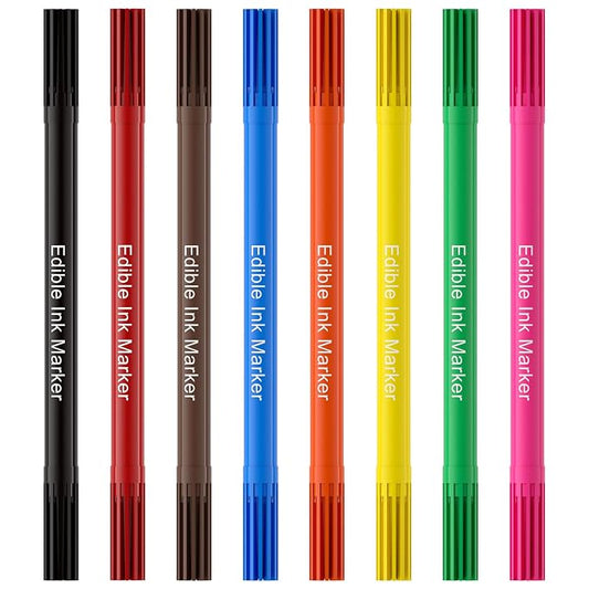 Jewem (Upgrade) Edible Markers for Cookie Decorating, 8Pcs Food Coloring Pens, Double Side Food Grade Pens with Fine & Thick Tip for Decorating Fondant, Cakes, Cookies, Easter Eggs, Frosting, Macaron, Halloween, Christmas
