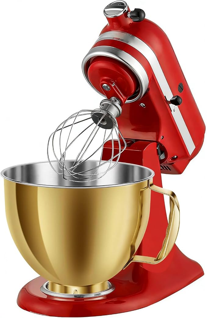Stainless Steel Mixer Bowl for KitchenAid Artisan & Classic Series 4.5 & 5 Quart Tilt-Head Stand Mixers, KSM150 Stainless Steel Bowl Replacement, Mixing Bowl for KitchenAid, Radiant Gold