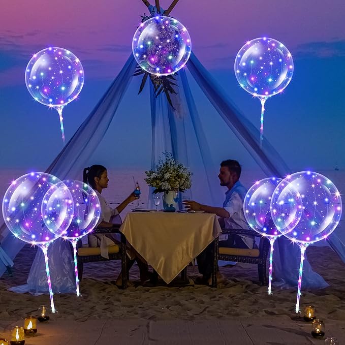 Libima 50 Pcs Light up LED Balloons Bulk 20 Inches Clear Flashing Glow in The Dark Balloon with Handles and String Lights for Easter Holiday Wedding Birthday Party Yard Outdoor Decoration (Blue)