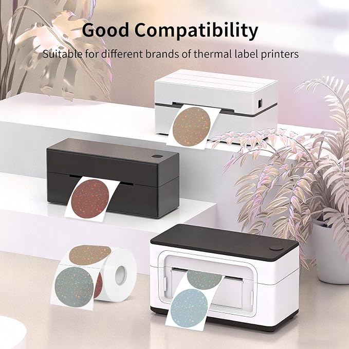 3''Holographic Thermal Label,Round Self-Adhesive Direct Thermal Label,for DIY Logo Design,Name Tag (200/Roll Beige)
