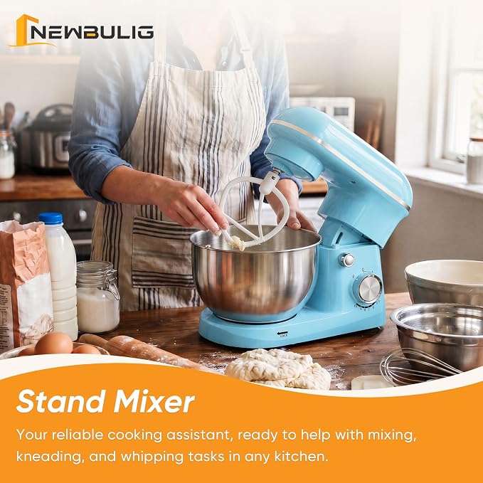 NEWBULIG Stand Mixer, Kitchen Aid Mixers Alternative, 300W 4.2Qt 10-Speed Electric Standing Mixer with Dough Hook, Whisk, Beater & Multi-Cover for Baking, Cakes and Home Cooking Needs