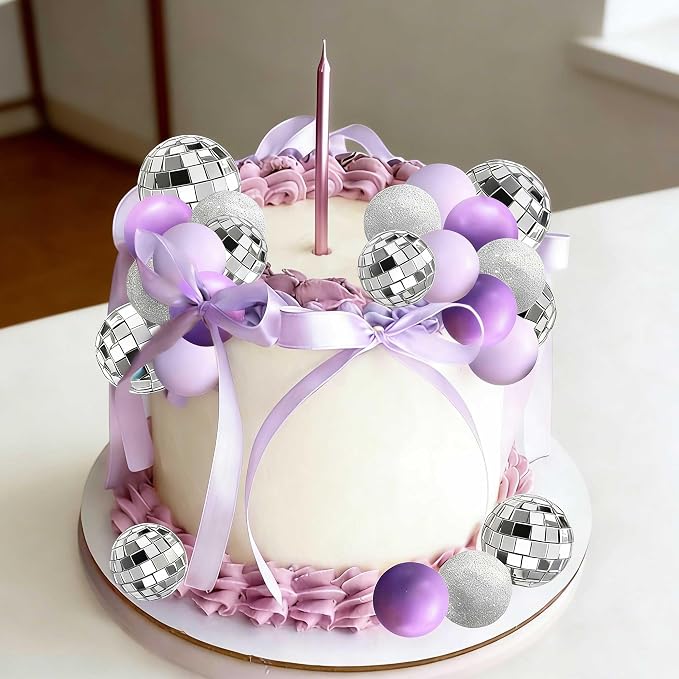 37Pcs Purple Disco Ball Cake Topper Purple Cool Girl Birthday Party Decorations Bows Butterfly Cake Decorations Singer Disco Bachelorette Party Supplies
