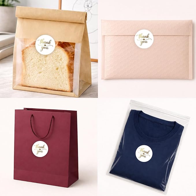 1.5 Inch Thank You Stickers with Gold Foil – 200 Pcs Elegant Thank You Stickers for Packaging, Small Business, Envelope Seals, Bakery, Wedding Favors