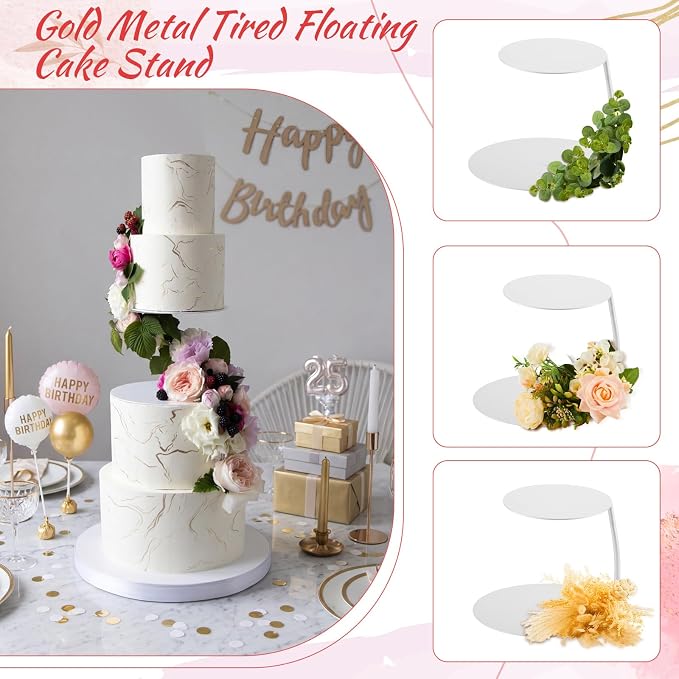 LemonRoad 4''+6'' White Floating Cake Stand 2 Tier Metal Wedding Cake Stand Spacer Separator Round Decorative Dessert Display Riser Pastry Holder for Birthday Anniversary Party Centerpiece (Classic)