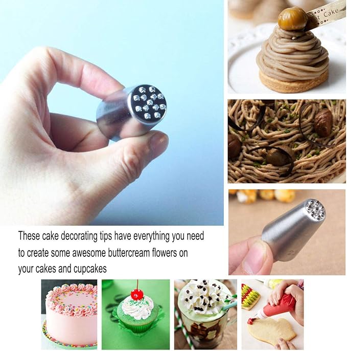 7 Pieces Large Piping Tips Set, 3Pieces Russian Grass Cream Tips DIY Decor Baking Tool and 7 Pieces leaf Stainless Steel Piping Nozzles Kit(17 Pieces)