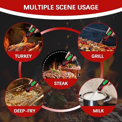 Meat Thermometer Digital，IP67 Waterproof Cooking Thermometer with Backlight, Calibration & Hold Function，Food Thermometer for Cooking,Outdoor Grilling