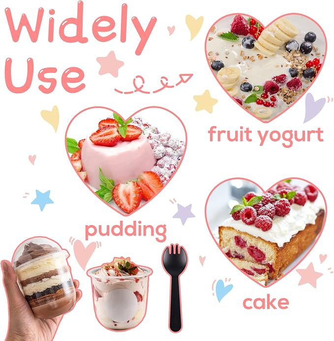 Jnnzzggu 50 Pack 12oz Clear Plastic Cups with Dome Lids and Sporks No Hole Disposable Fruit Cups for Dessert, Cupcake, Parfait, Pudding, Iced Cold Drinks, Snacks, Fruits, Bakeries, Ice Cream