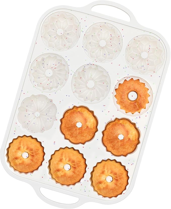 1 Pc Silicone Mini Fluted Tube Cake Pans with Metal Frame, 6-Cavity Non-Stick Moldes De Silicona Para Gelatina, Mini Flan Molds for Cupcake, Donuts, Muffin, Cornbread, Brownie, Jellies (Cream)