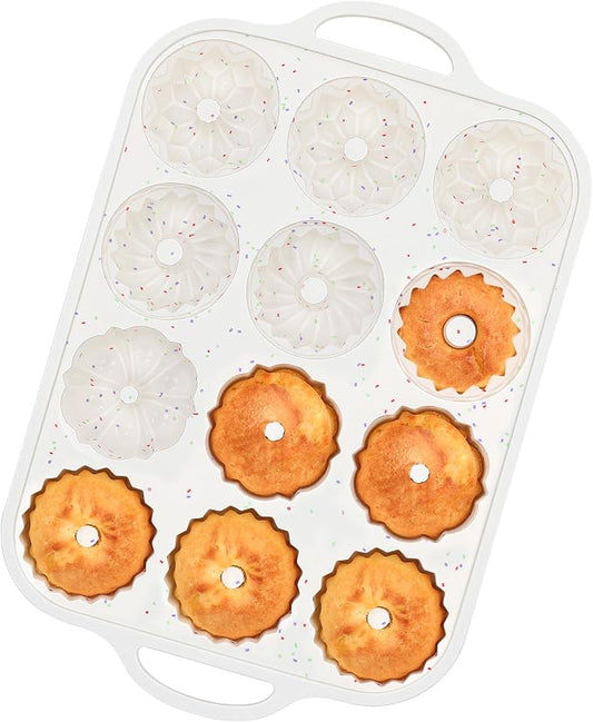 1 Pc Silicone Mini Fluted Tube Cake Pans with Metal Frame, 6-Cavity Non-Stick Moldes De Silicona Para Gelatina, Mini Flan Molds for Cupcake, Donuts, Muffin, Cornbread, Brownie, Jellies (Cream)