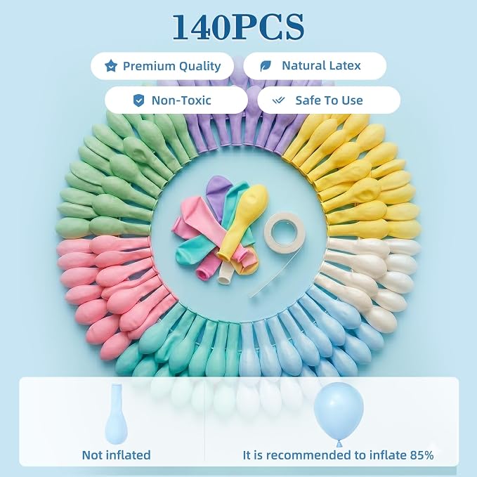 SNLN Blue Pastel Balloon Arch Kit, 140Pcs Macaron Blue Green Purple Yellow White Balloons for Baby Shower Gender Reveal Birthday Wedding Bridal Shower Party Decorations