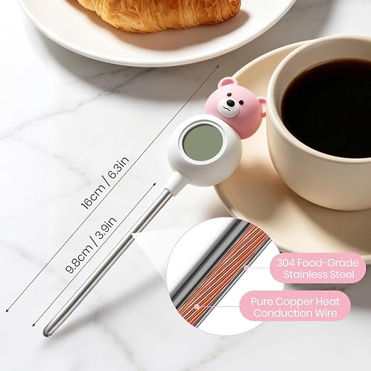 Instant Food Thermometer Digital with High Definition Digital Display, Stainless Steel Digital Thermometer, 2-in-1 Thermometers and Stirring Rod, ±0.5℉ Accuracy for Kitchen Cooking, Coffee, and Milk