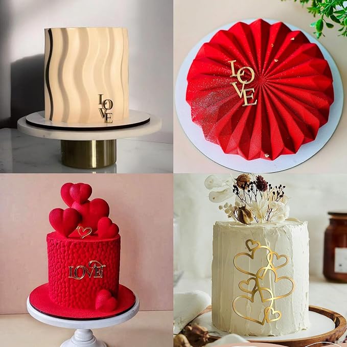 12 Pcs Acrylic Love Heart Cake Topper, Gold Heart Cake Toppers, Valentine's Day Cake Decoration, Wedding Cake Toppers, Anniversary Engagement Birthday Party Supplies