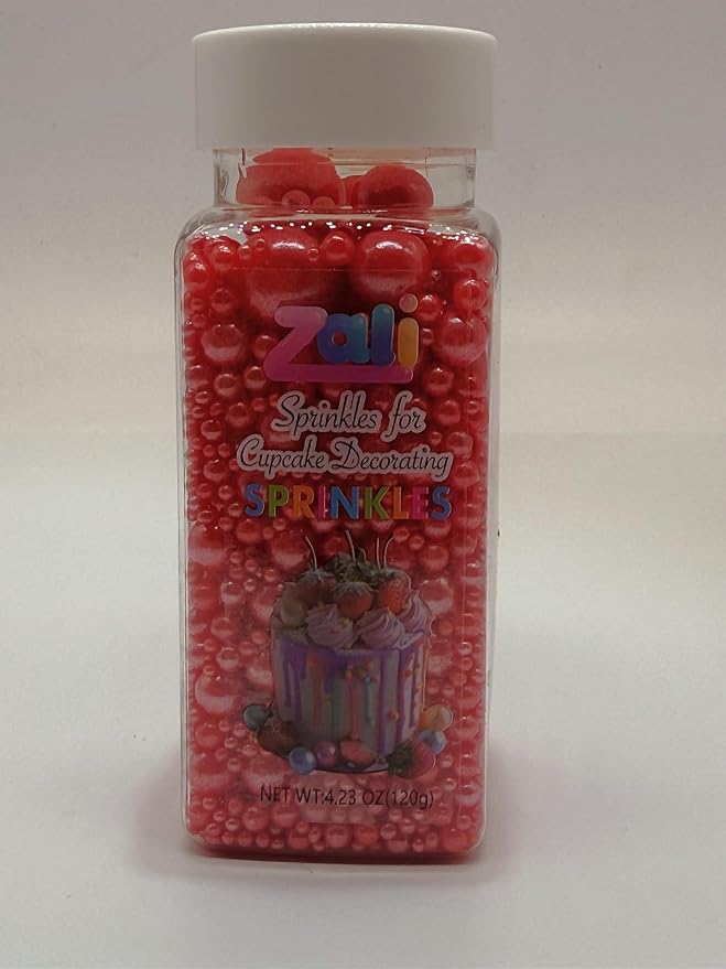 Edible Pearl Sprinkles for Cake Decorating – 26 Colors Mixed Size Sugar Pearls for Cakes, Cupcakes, Cookies, Donuts & Ice Cream | Gluten Free, Food Grade Wedding Valentin's Day And other festival cakes are used for deconration | By Zali(Red)