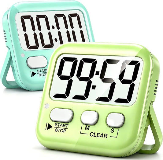 Antonki 2 Pack Digital Timer for Kids, Magnetic Countdown Kitchen Timers for Cooking, Egg, Classroom, Teacher, Exercise, Study, Oven - Battery Included