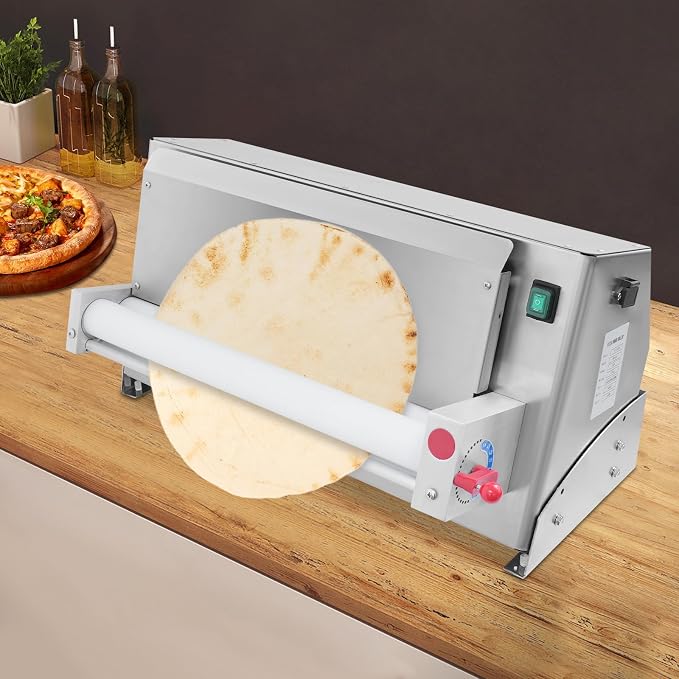 3"-18" Pizza Dough Roller Sheeter, Commercial Automatic Pizza Press Making Rolling Machine with Adjustable Thickness, Electric Pizza Dough Sheeter for Bakeries & Restaurants, 240 PCS per Hour