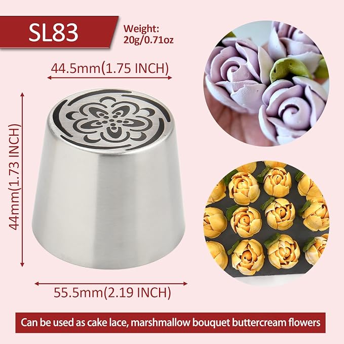 Extra Large Russian Piping Tips for Marshmallows Stainless Steel Flower Frosting Nozzles many styles Cake Decorating Baking tool for Buttercream, Cupcakes Cookies(SL83)