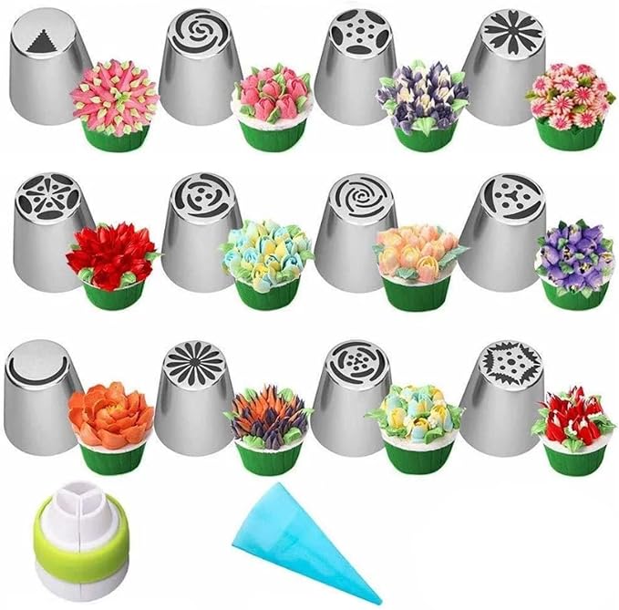 Russian Piping Tips Complete Set Beautiful Flower Frosting Nozzles for Cake Decorating Baking Supplies Stainless Steel for Novice Bakers