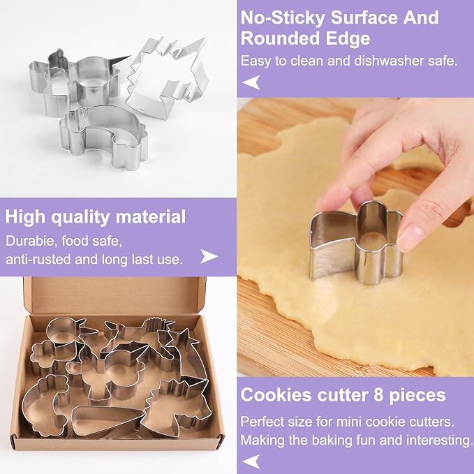Unicorn and Rainbow Cookie Cutters, Set of 8, Cookie Biscuit Mold Food Grade Stainless Steel Fondant Cutters (Cartoon Cookie Cutters Set) For Cake Decoration