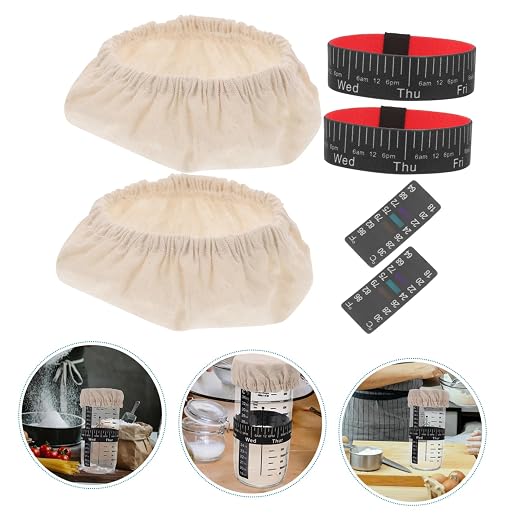 SHOWERORO Sourdough Starter Jar Kit Accessories 2 Cloth Covers 2 Thermometer Stickers 2 Date Marking Bands Fermentation Jar Accessories for Temperature Monitoring and Batch Tracking