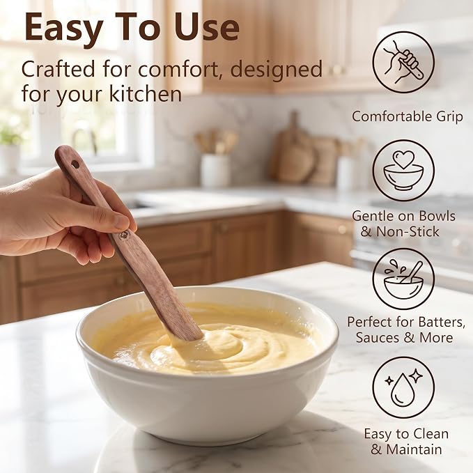 2 Pack Long Teak Wooden Spurtle Set – Sourdough Starter, Jar Bottom Scraper & Long Handle Dough Whisk, Moisture-Resistant Kitchen Tools for Baking and Non-Stick Safe Cookware