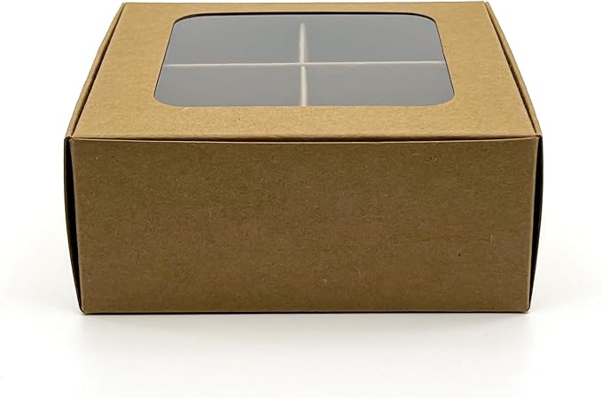 Treat Boxes - 20 ct 4.5 x 4.5 x 1.9 in Bakery Boxes with Windows and Dividers for Candy, Cookies, Cupcakes, or Bakery Desserts - Chocolate, Treats, and Baked Goods Packaging for Gifting