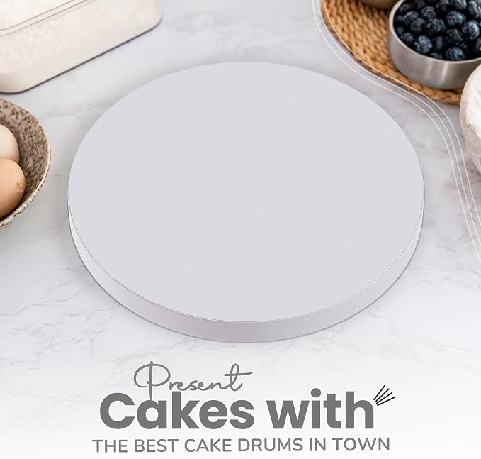 12-Pack Cake Drums 12 inch Reversible, Sturdy 1/2" Thick, Greaseproof, White | Free Prop Up Tool + Matching Ribbon | Professional Round Cake Boards for Tiered, Wedding, Birthday Cakes