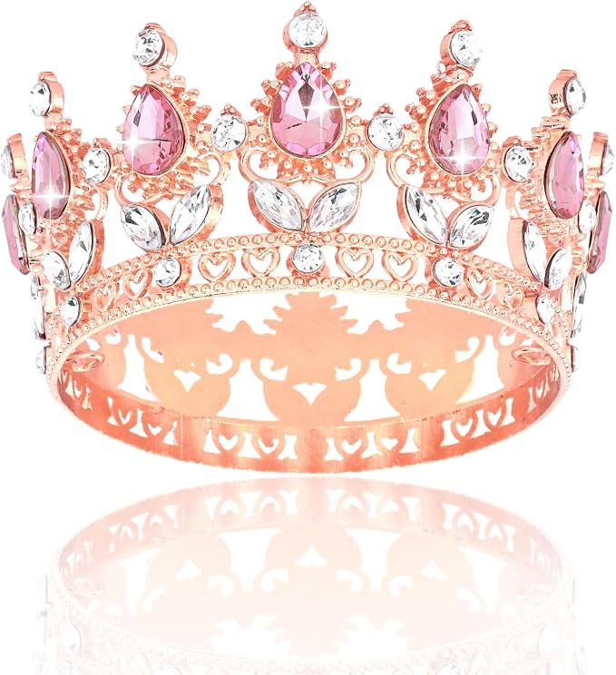 Crown Cake Topper Happy Birthday Cake Toppers Wedding Cake Toppers Mini Crowns for Flower Bouquets Party Decorations (Rose Gold Pink)