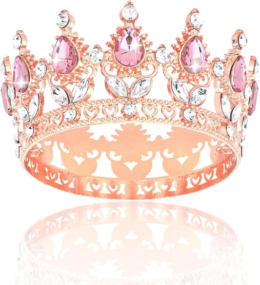 Crown Cake Topper Happy Birthday Cake Toppers Wedding Cake Toppers Mini Crowns for Flower Bouquets Party Decorations (Rose Gold Pink)