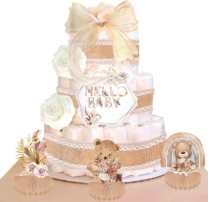 Boho Baby Shower Diaper Cake Decorating Kit Party Supplies Gender Reveal Decorations Baby Shower Gifts Cake Topper