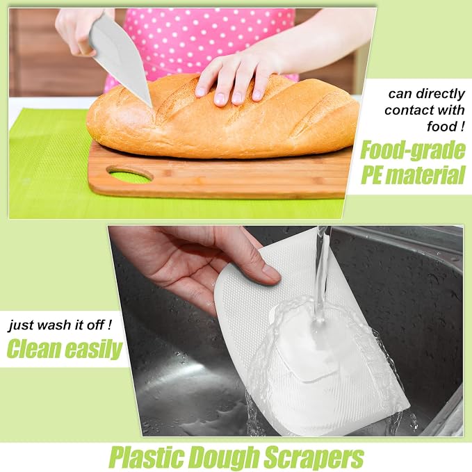 Queekay 4 Pcs Plastic Dough Scraper, Flexible Bowl Bench Scraper Spatula Cutter Tool for Baking Bread Cake Pastry Kitchen Multipurpose Food Non-slip Bakeware Decorating Sculpting Modeling Tools White