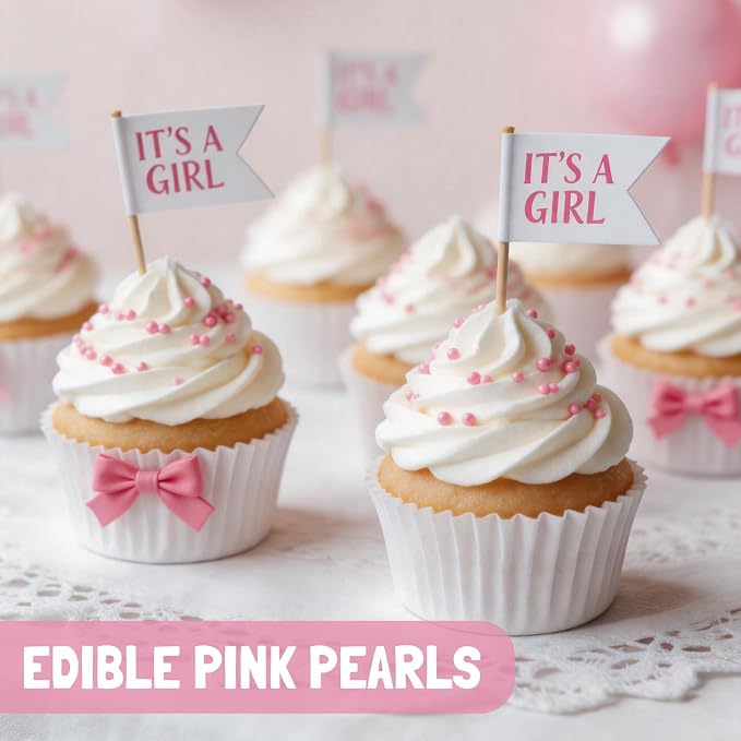 Pink Nonpareils Sprinkles | 2mm Mini Edible Pearls | For Baking Dessert Decorating, Cake, Cupcake, Cookie, Ice Cream | Valentine's Day Wedding Girl Baby Shower Holiday Party