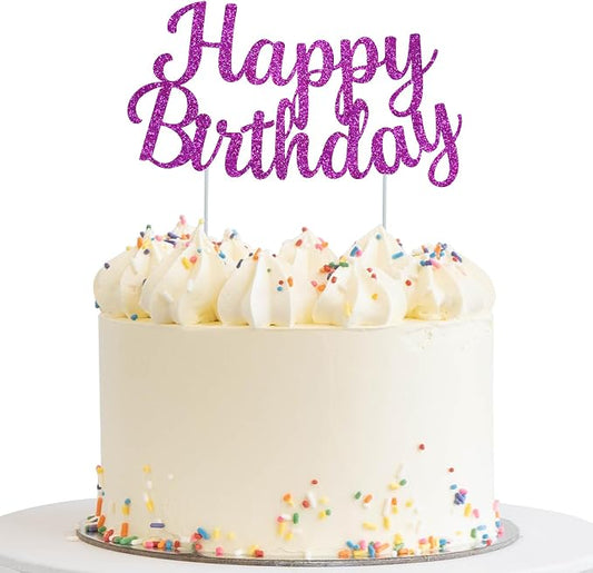 BEISHIDA Purple happy birthday Cake Topper, Happy Birthday Cake Bunting Decor,Birthday Party Decoration Supplies，Photo Booth Props