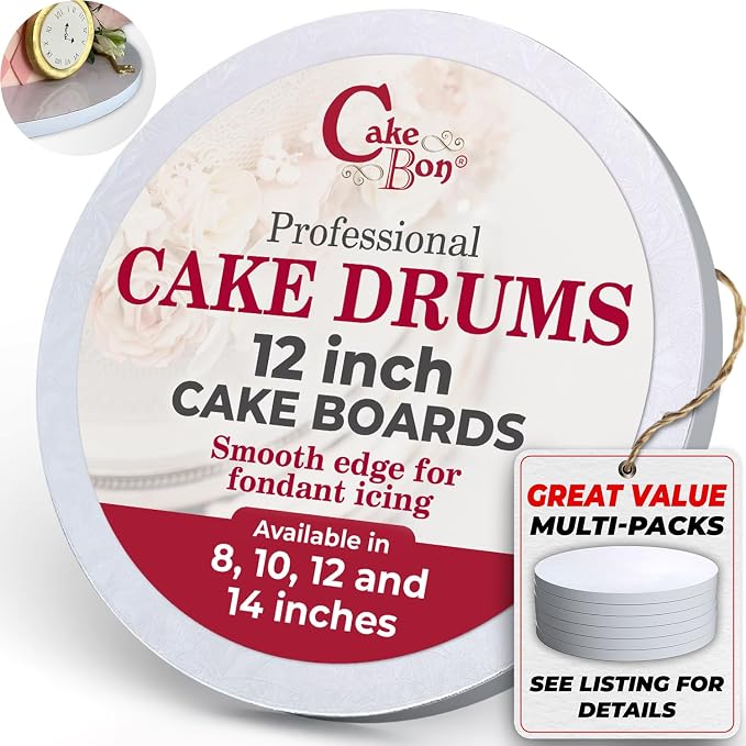 Cakebon Round Cake Boards - Sturdy 1/2 Inch Thick Cake Drums - 12 Inch Professional Base para Pastel Smooth Straight Edges White 3-Pack