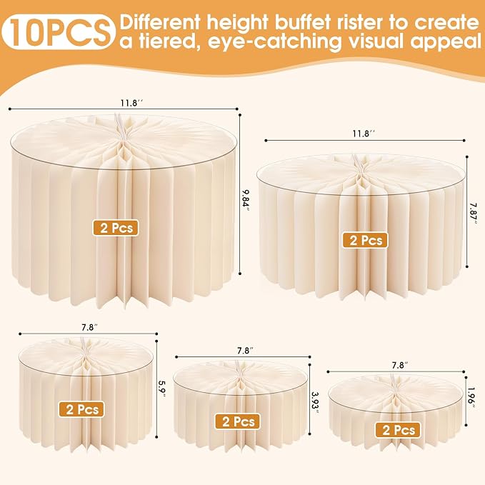 10 Pack Buffet Risers Foldable High Load-Bearing Food Display Risers for Buffet Table, Cylinder Cake & Dessert Stands for Weddings Party Catering Home Cupcake Stand Display with Clear Acrylic Tops