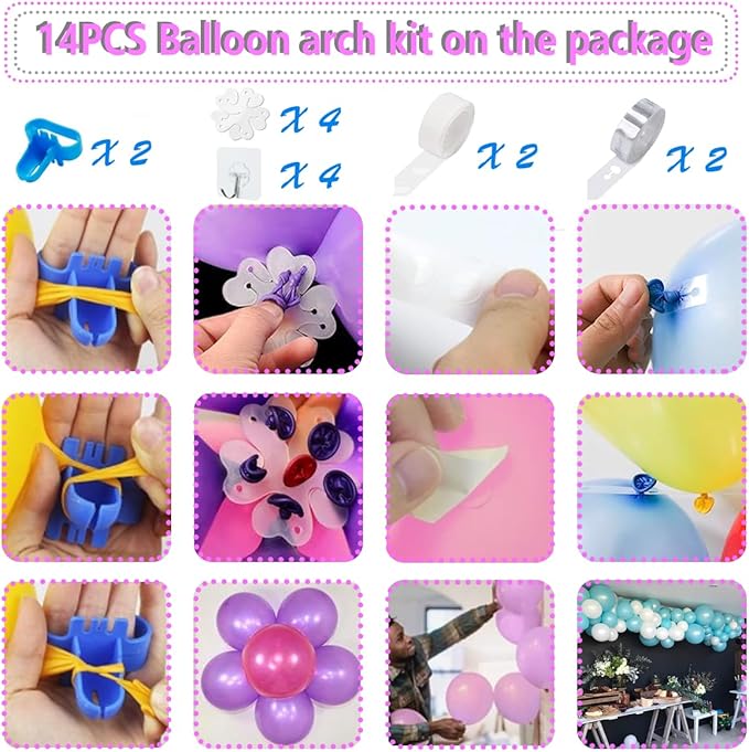 Electric Balloon Pump, Portable 2 Modes Balloon Blower Machine with 14 Balloon Arch Kits, Air Pump for Balloon, Balloon Inflator for Party Decoration