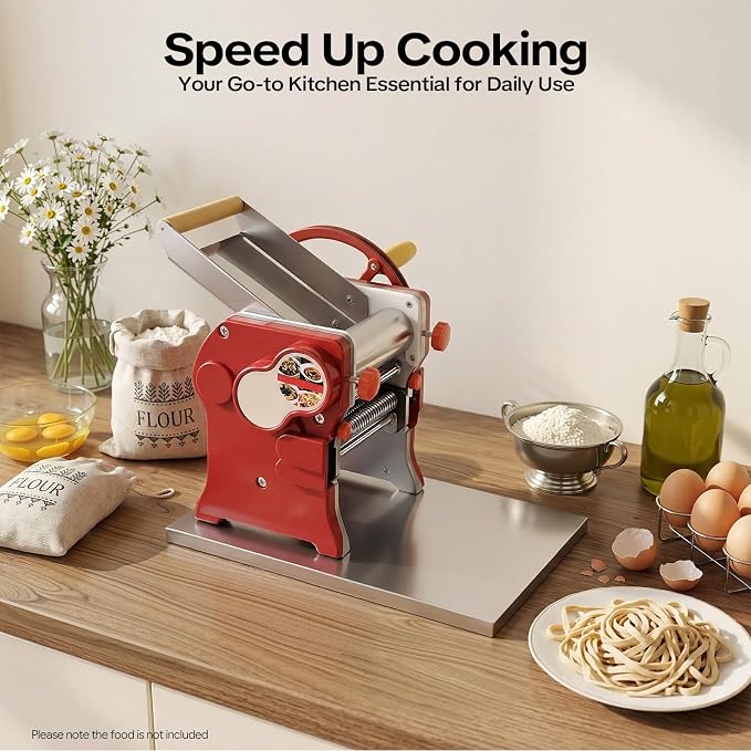 Manual Noodle Machine, Commercial Pasta Maker, Dough Sheeter Machine, Adjustable Thickness 0.5-5mm, Dough Roller Machine, Spaghetti Dough Machine for Home