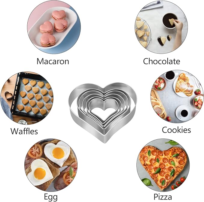 Heart Cookie Cutter Set - 6 Piece - 3 4/5", 3 1/5", 2 4/5", 2 3/5", 2 1/5", 1 4/5" - Heart Shaped Cookie Cutters, Stainless Steel Biscuit Pastry Cutters