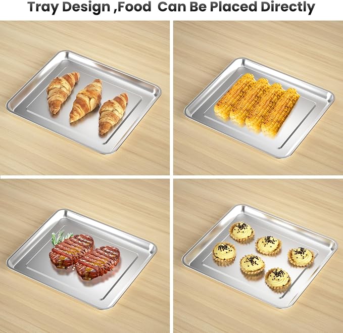 Air Fryer Tray Replacement for Cuisinart TOA-060 TOA-065 Toaster Oven Parts | 12.4"x11" Stainless Steel Non‑Stick Half Baking Sheet Pan Convection Oven, Bakeware Accessories for Oven Cooking and Broiling