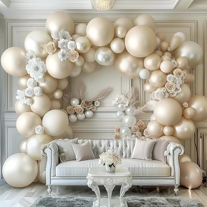 Pearl White Balloon Garland Double Stuffed Sand White Balloons Different Sizes 18/12/5in Pastel Ivory Cream Balloon Arch Kit for Wedding Bridal Baptism Baby Shower Birthday Party Decorations