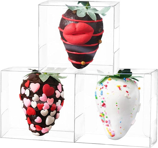 50 Pcs 2.5" X2.2" X2" Clear Single Chocolate Covered Strawberries Box Small Bakery Treat Boxes Macaron Boxes Mini Cinnamon Roll Boxes for 2 Gift Box for Wedding Birthday Christmas Party