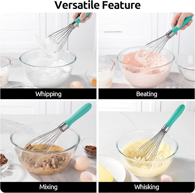 U-Taste Balloon Whisk for Cooking: 18/10 Stainless Steel Kitchen Wire Whisk, Medium Heavy Duty Egg Beater, Manual Baking Mixing Tool with 8 High Flex Wires for Stirring, Blending Sauce (Aqua Sky)