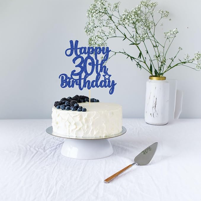 Gyufise 1Pc Happy 30th Birthday Cake Topper Glitter 30 & Fabulous 30th Birthday Cake Pick for Celebrating 30th Birthday Anniversary Party Cake Decorations Supplies Blue